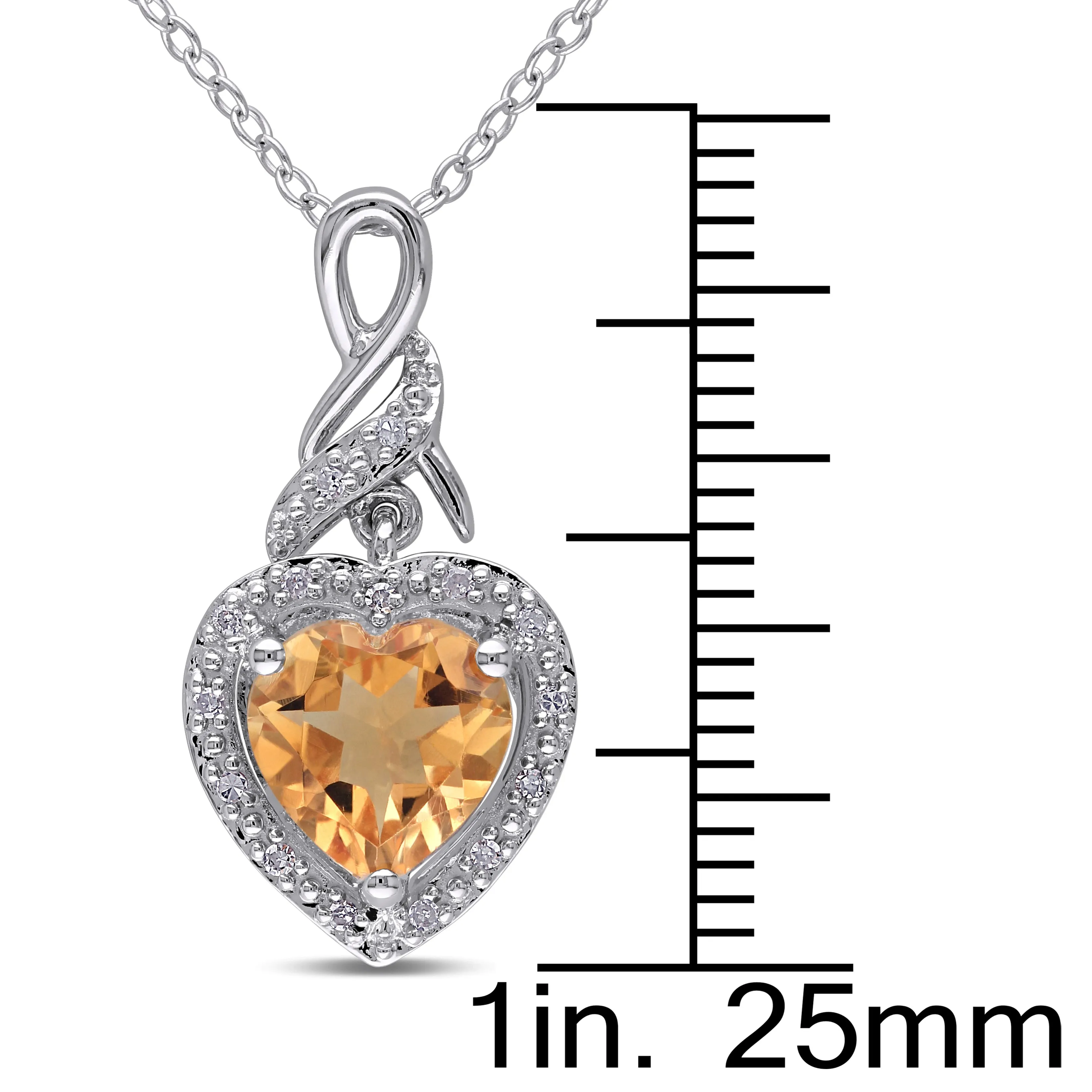 1 5/8 CT TGW Diamond and Citrine Heart Twist Pendant With Chain in Sterling Silver