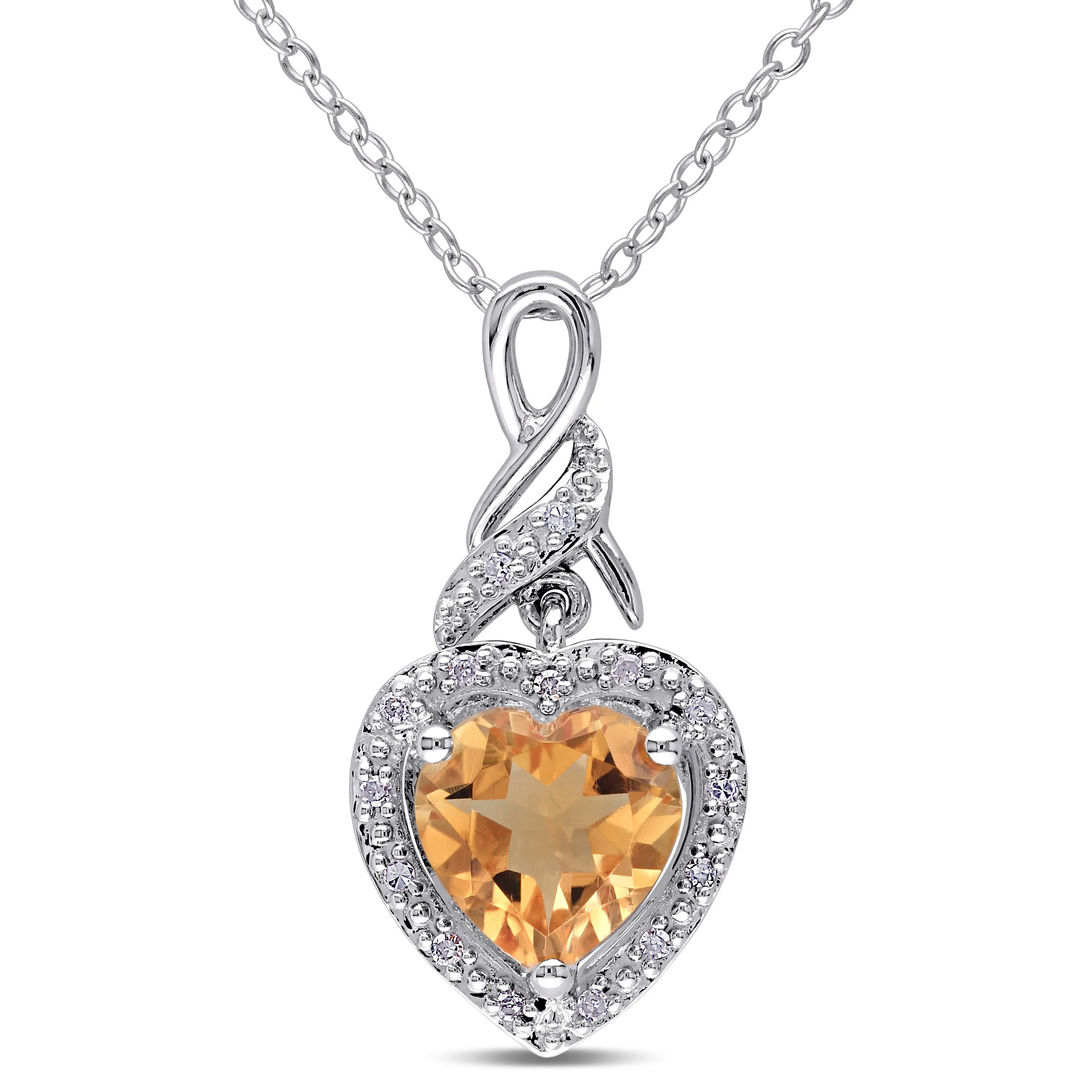 1 5/8 CT TGW Diamond and Citrine Heart Twist Pendant With Chain in Sterling Silver