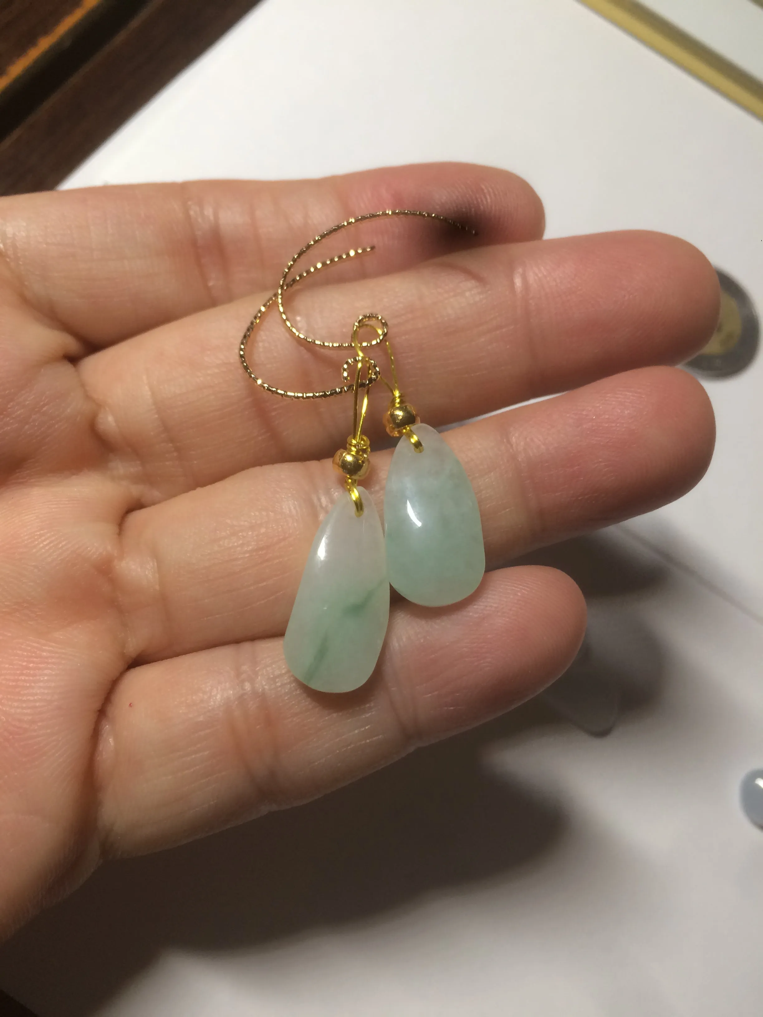 100% natural super icy watery green/white/purple type A jadeite jade water drop earring group B202