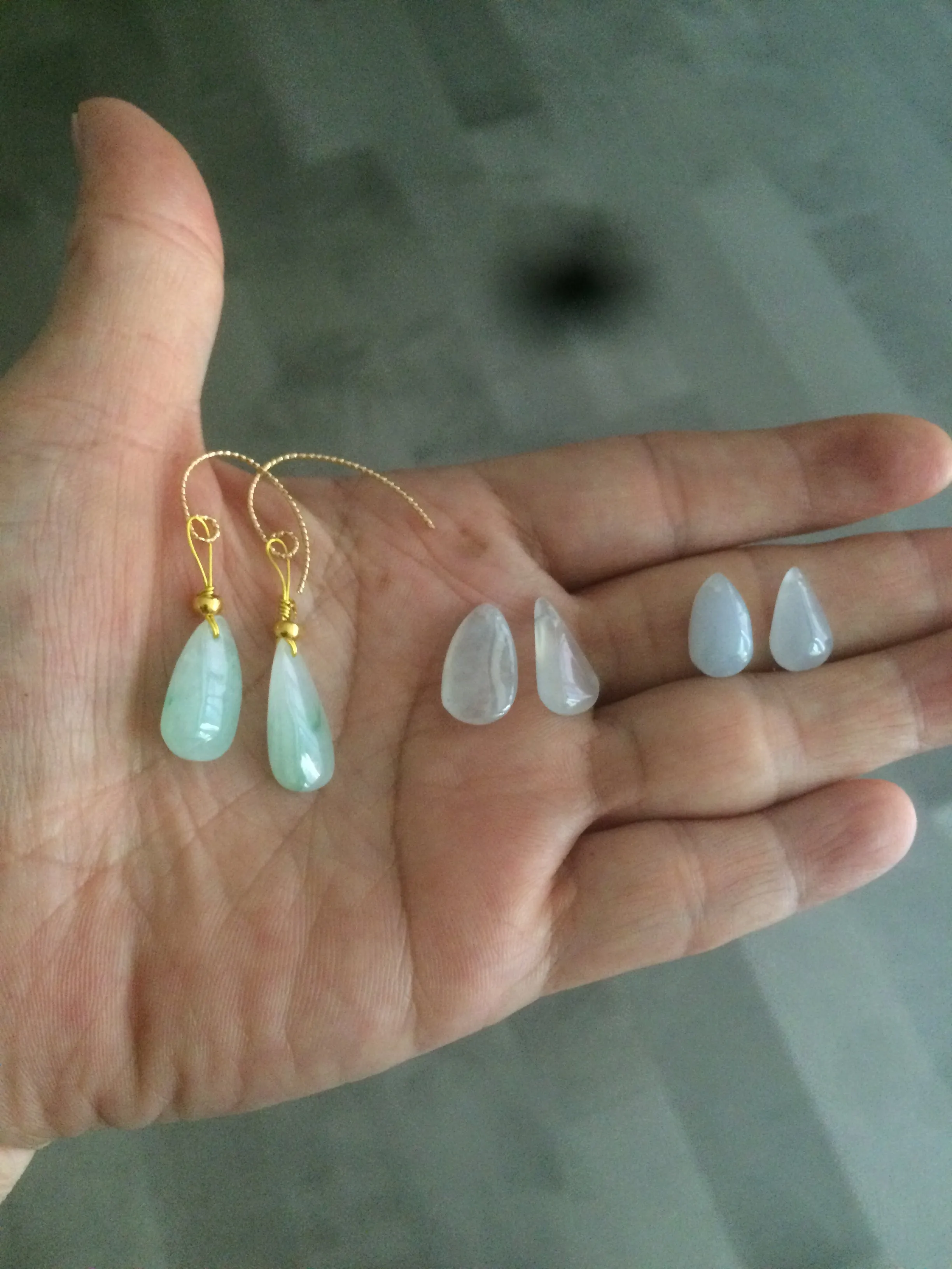 100% natural super icy watery green/white/purple type A jadeite jade water drop earring group B202