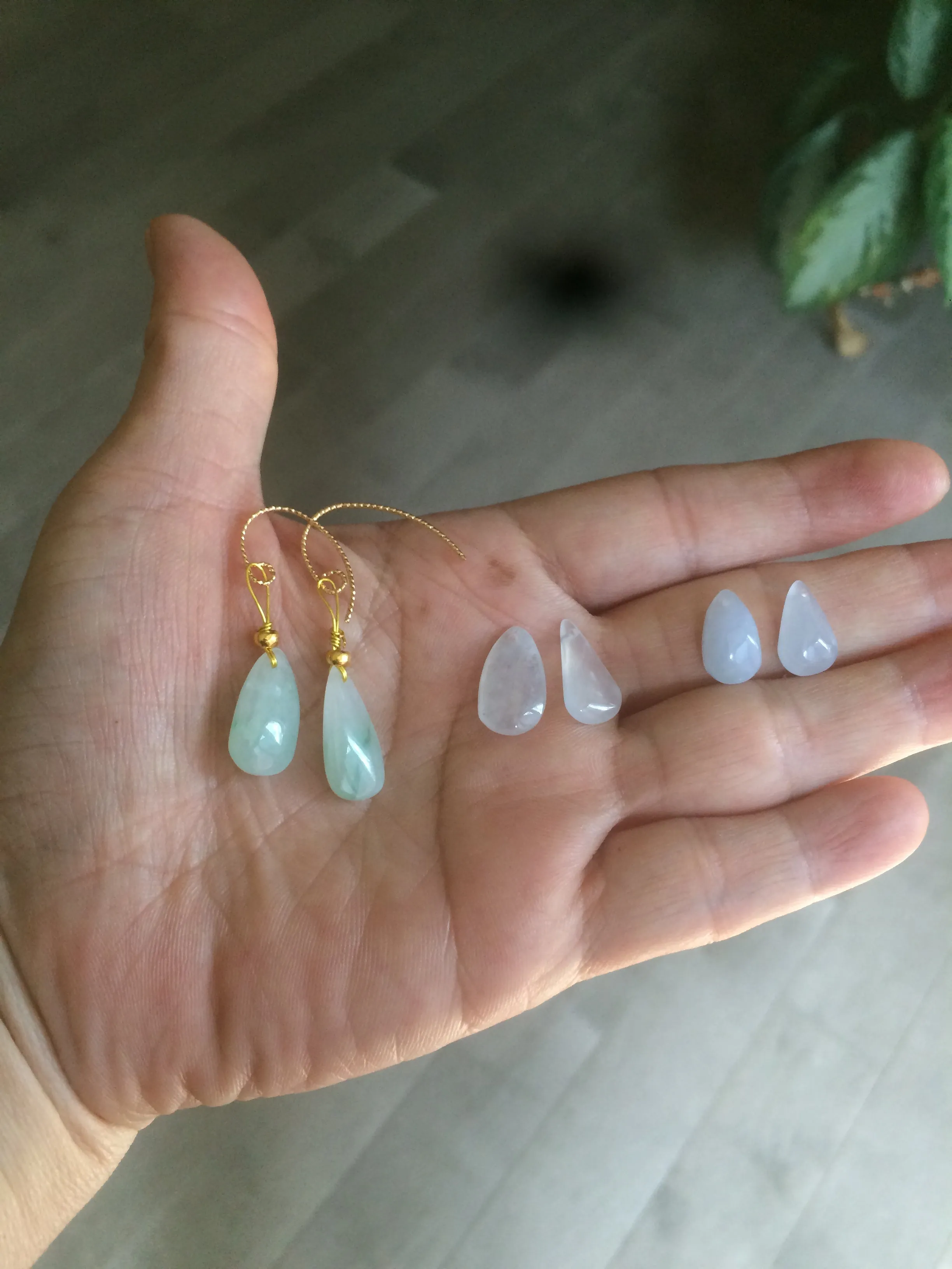 100% natural super icy watery green/white/purple type A jadeite jade water drop earring group B202