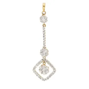 1.04CT Diamond Multi Floral Drop Pendant In 18K Yellow Gold