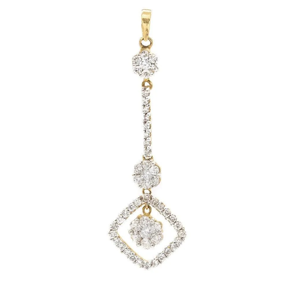 1.04CT Diamond Multi Floral Drop Pendant In 18K Yellow Gold