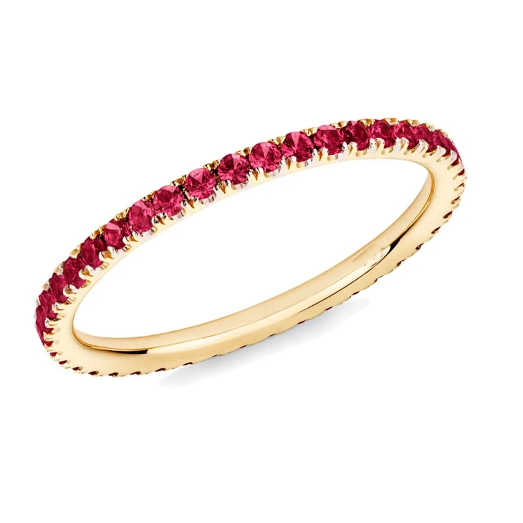 14K Gold and Red Ruby Eternity Stacking Rings