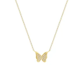 14k Gold Butterfly Pavé Diamond Necklace