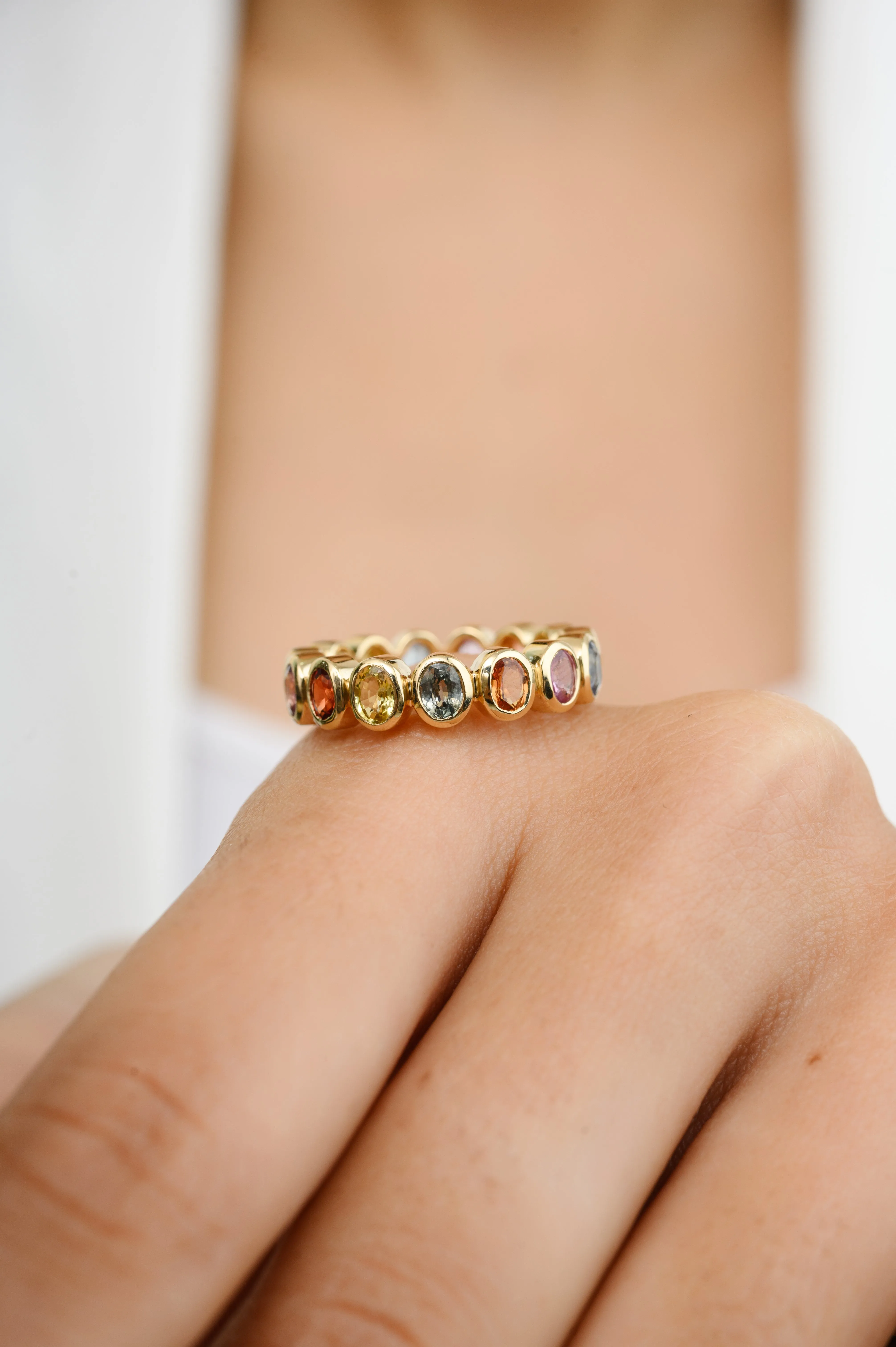 14K Gold Multi Sapphire Eternity Band