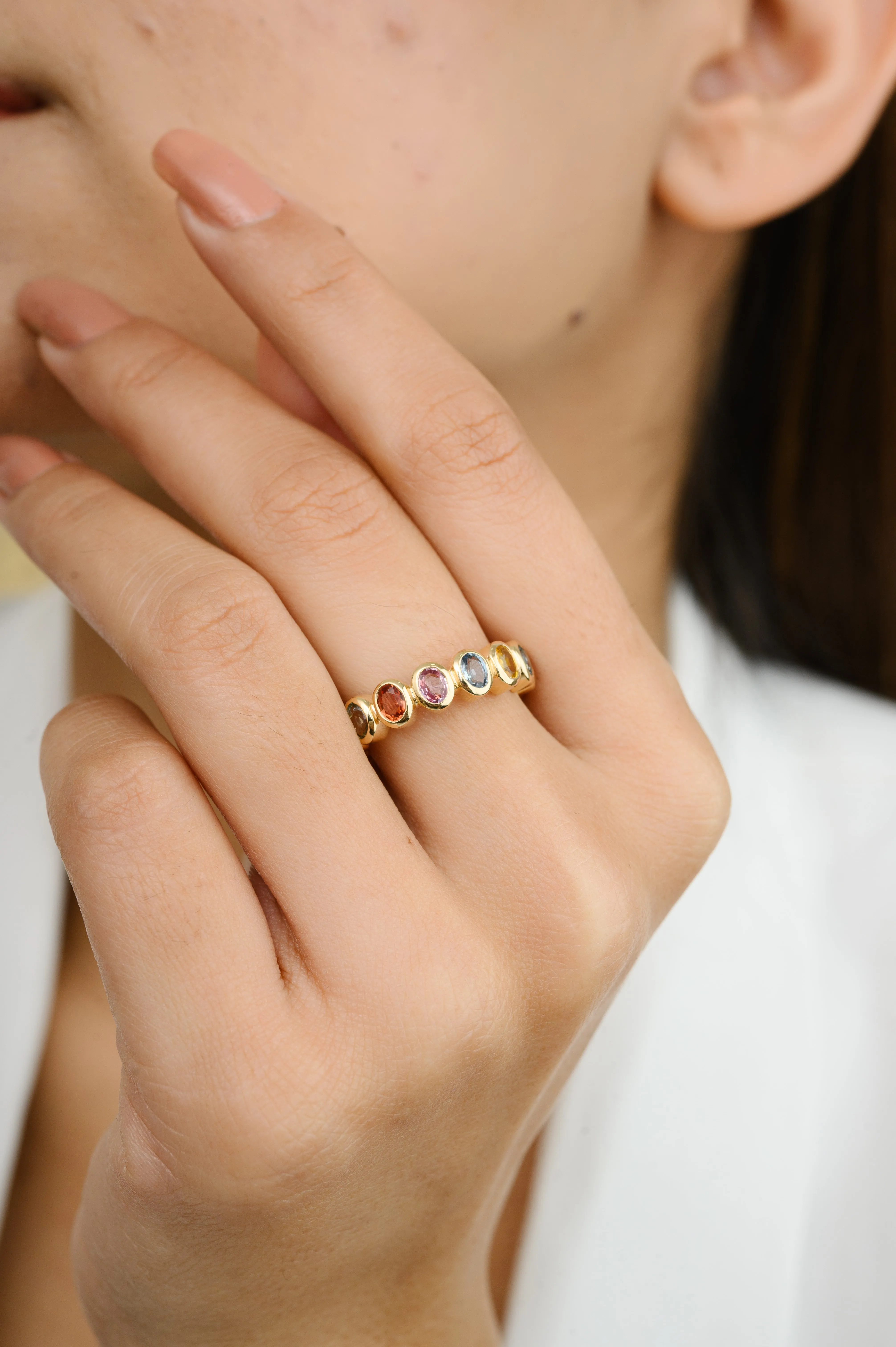 14K Gold Multi Sapphire Eternity Band