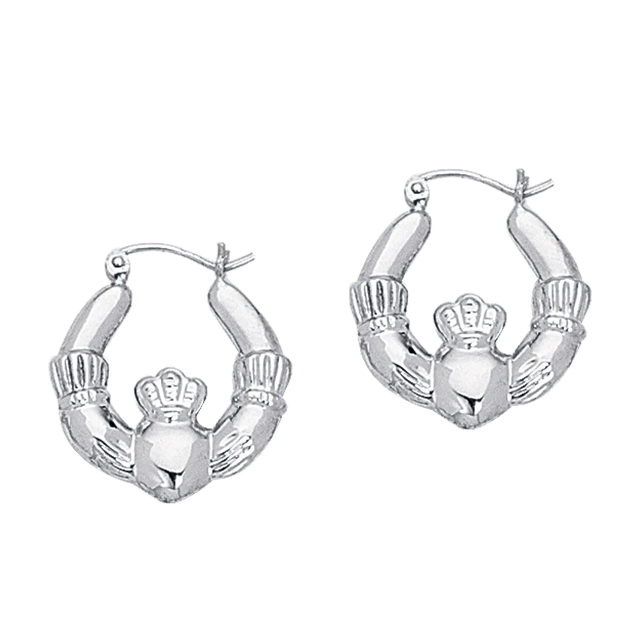 14k Gold Shiny Claddagh Design Hoop Earrings, Diameter 20mm