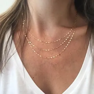 14K TRIPLE ROW HAMMERED CHAIN NECKLACE