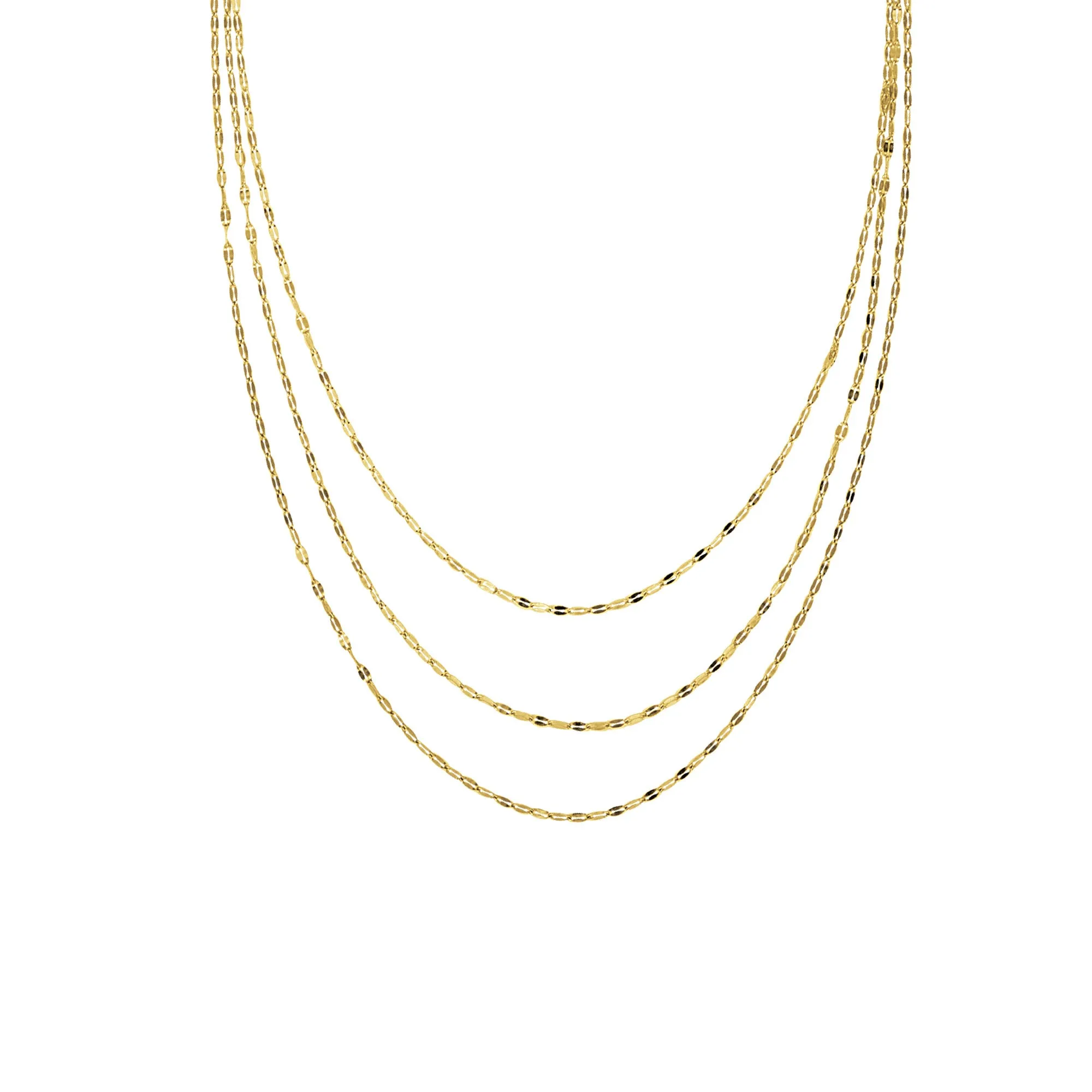 14K TRIPLE ROW HAMMERED CHAIN NECKLACE