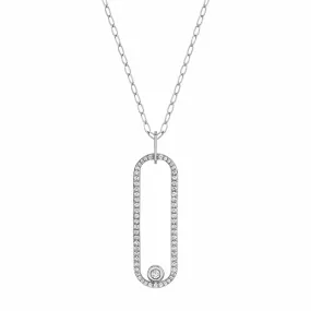 14k White Gold Long Oval Pendant 30 Chain Diamond Necklace