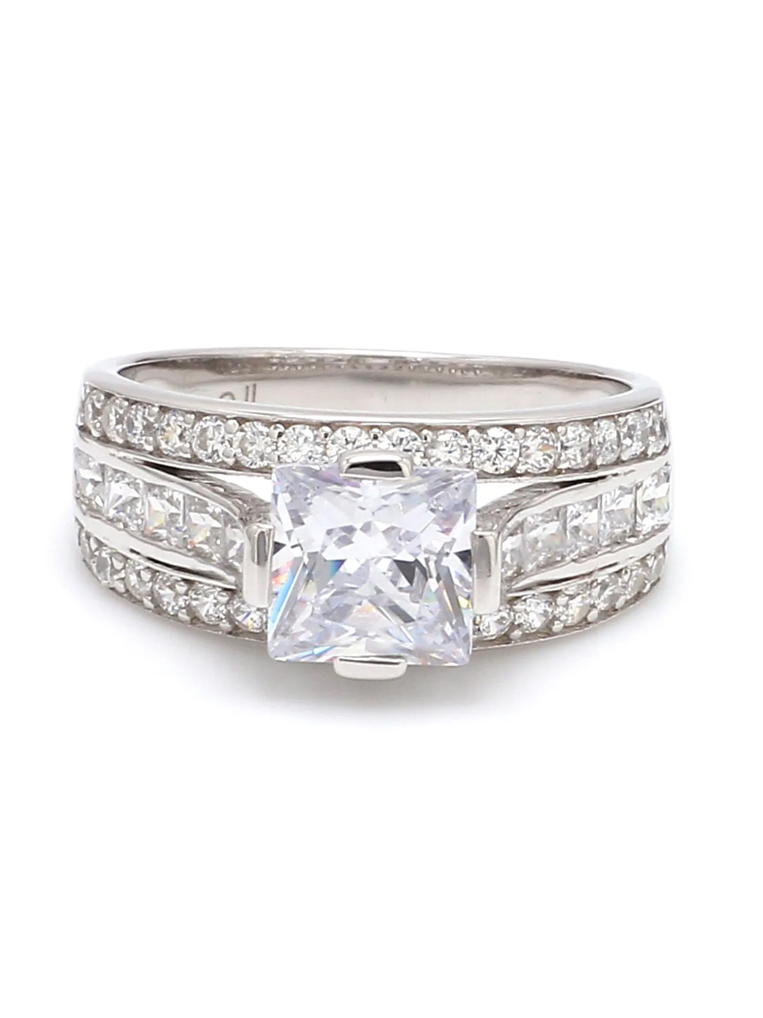 1.5 Carat Princess Solitaire Silver Ring With American Diamonds