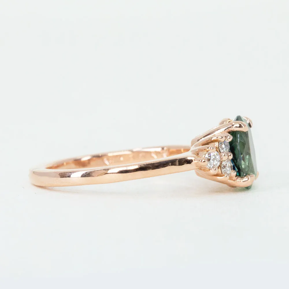 1.63ct Green Teal Montana Sapphire and Diamond Cluster Ring in 14k Rose Gold