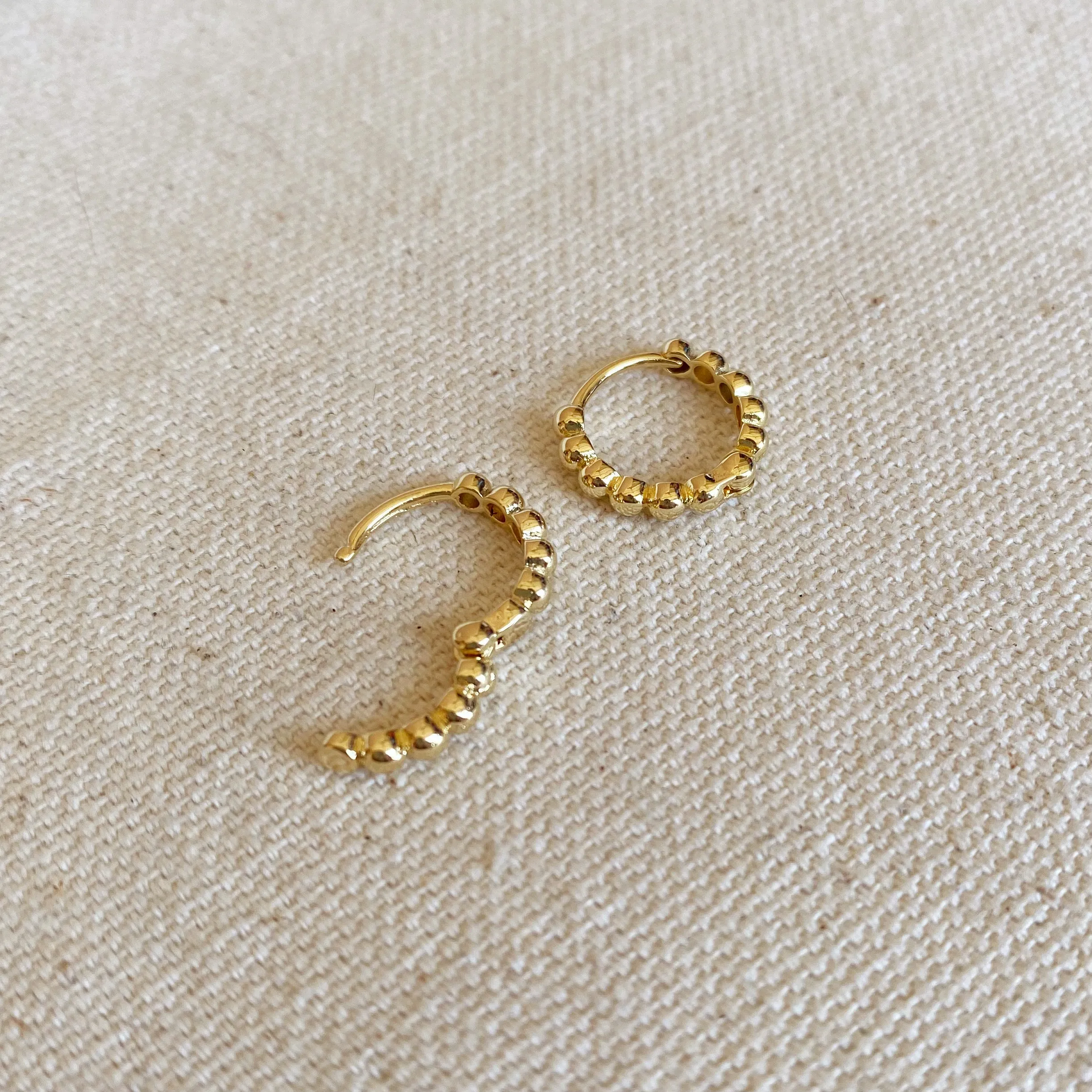 18k Gold Filled Beaded Clicker Hoop Earrings