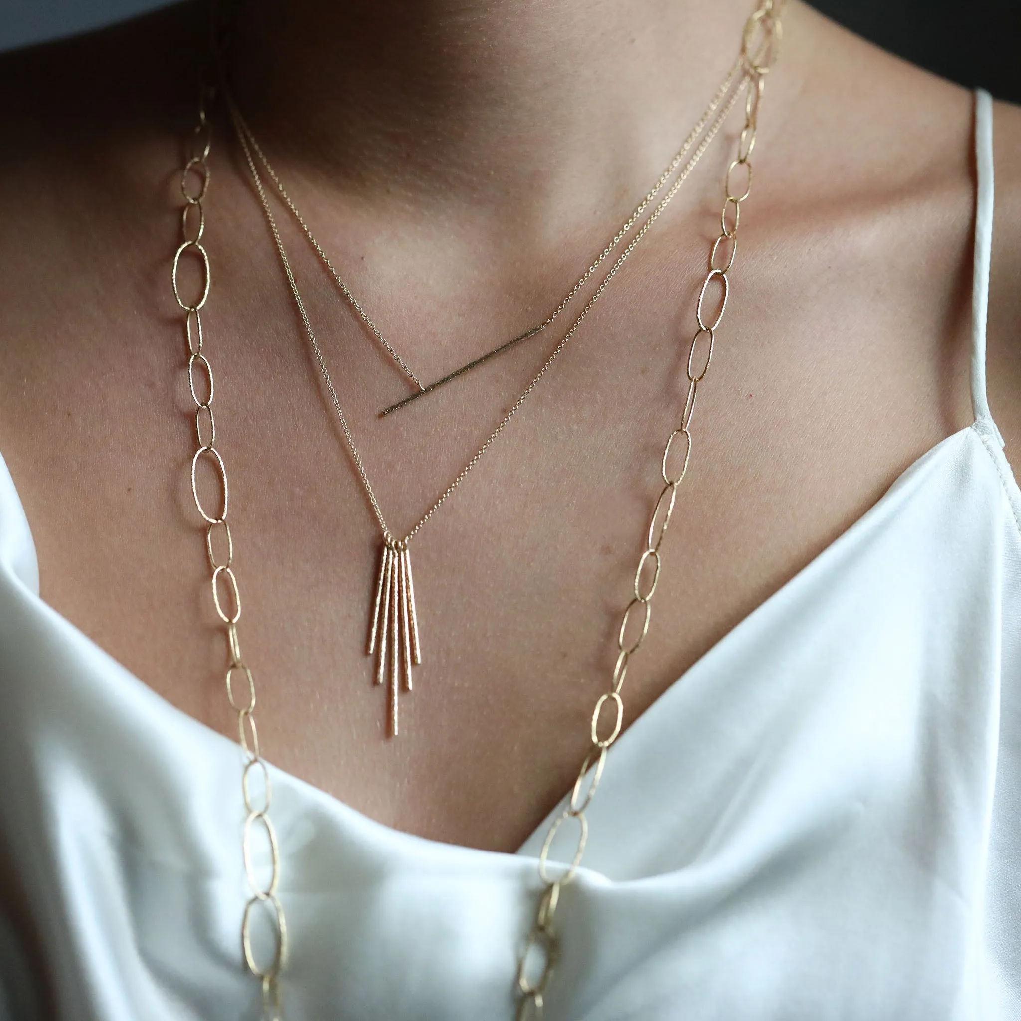 18K Gold Textured Five Rain Stick Necklace