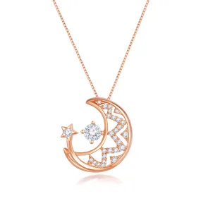 18K Rose Gold Crescent Moon Diamond Pendant