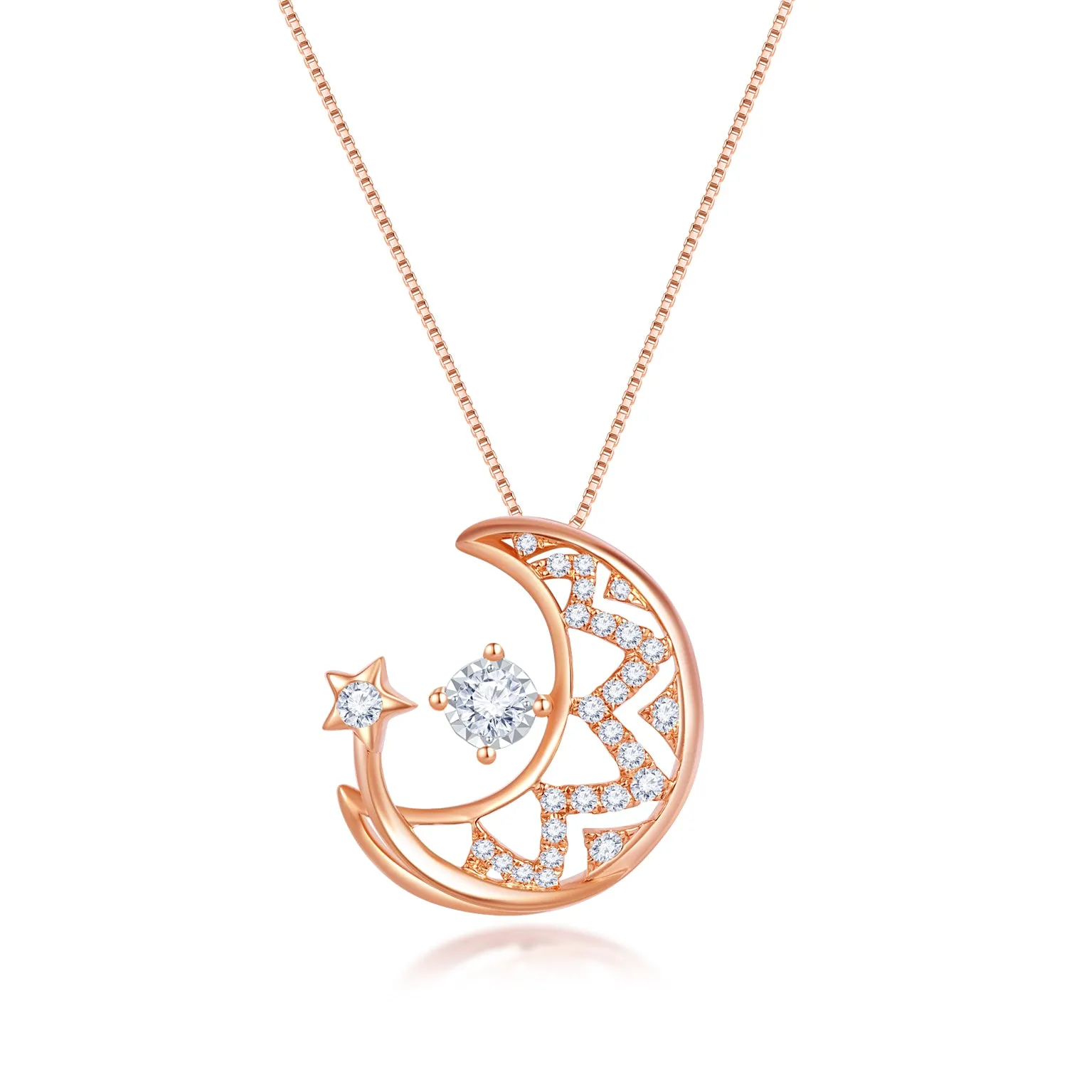 18K Rose Gold Crescent Moon Diamond Pendant