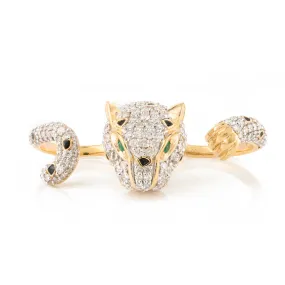 18K Solid Yellow Gold 2.06 Cts Diamond Panther Double Finger Ring