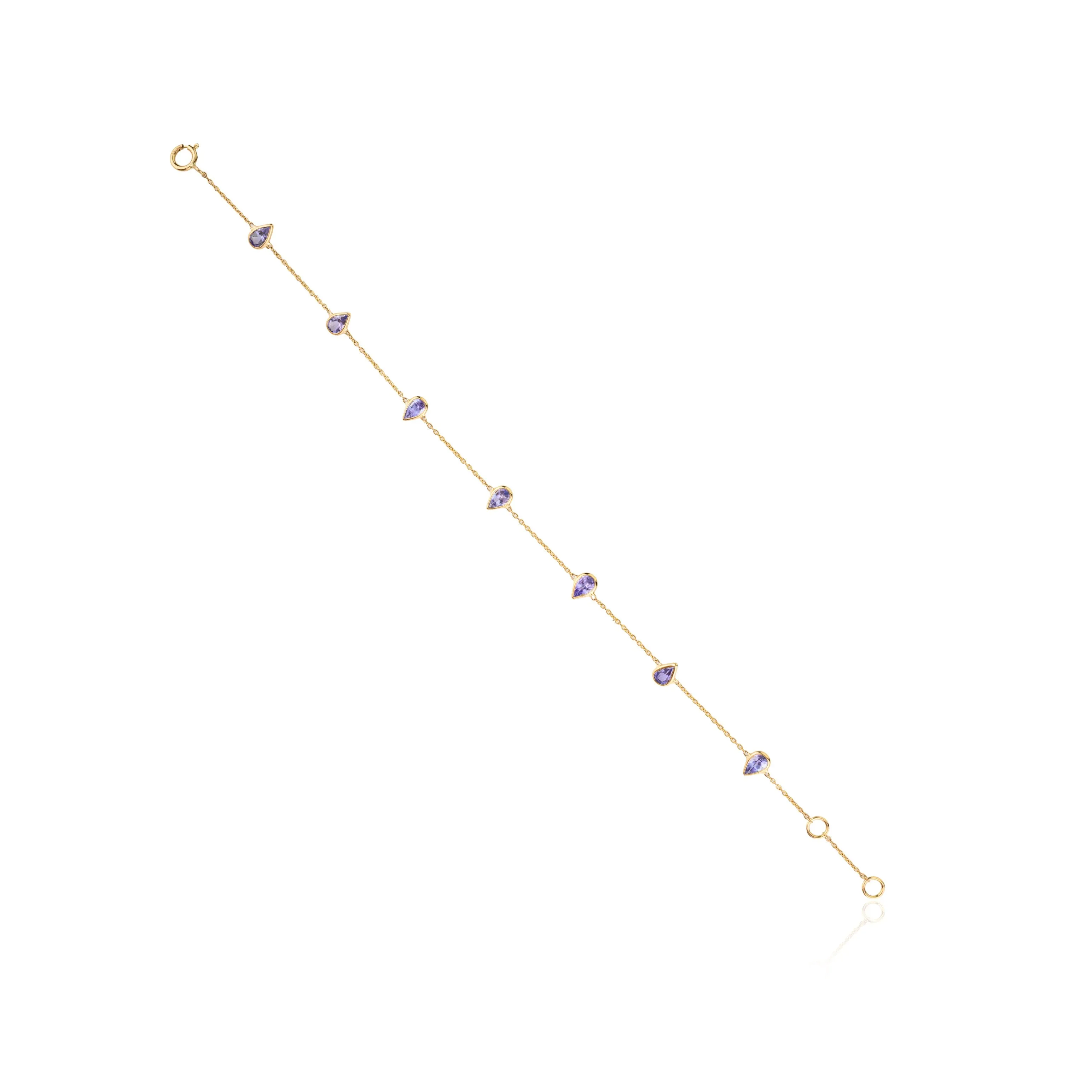 18K Solid Yellow Gold Pear Cut Chain Bracelet