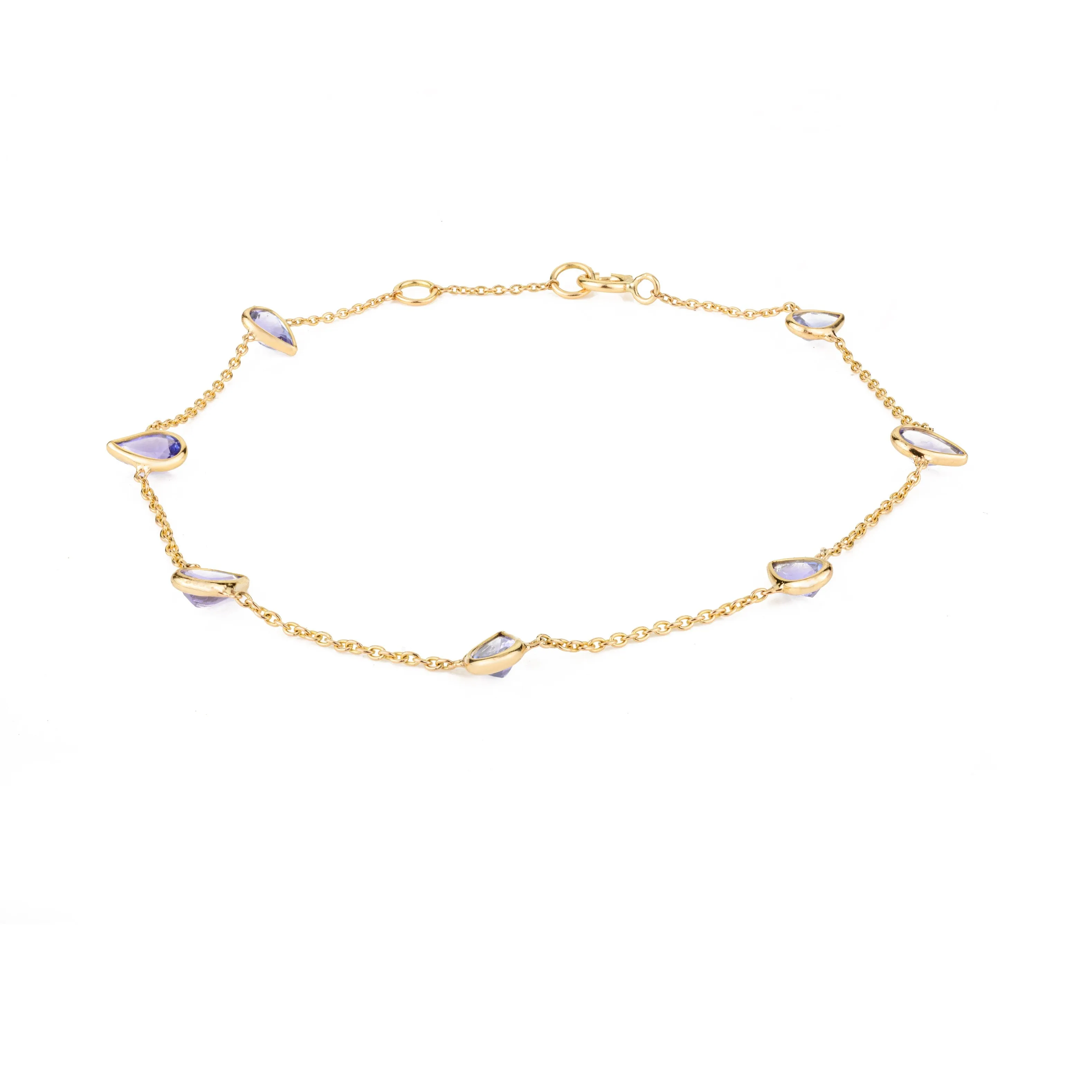 18K Solid Yellow Gold Pear Cut Chain Bracelet