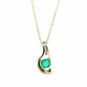 18k Yellow Gold Natural 4.23ct GIA Colombia Emerald Free From Necklace With Diamonds