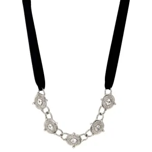 1928 Jewelry Black Ribbon Celestial Crystal Necklace 13"   5" Extension Chain