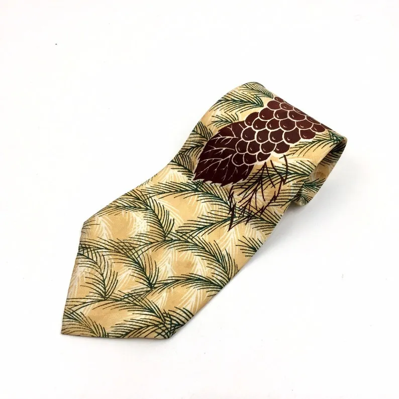 1940s Pine Tree/Berry Print Rayon Necktie by Park Lane