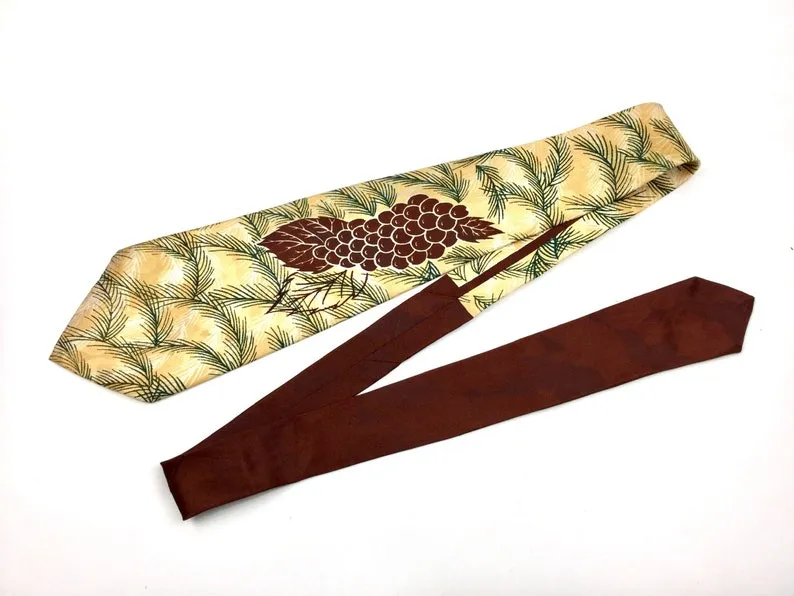 1940s Pine Tree/Berry Print Rayon Necktie by Park Lane