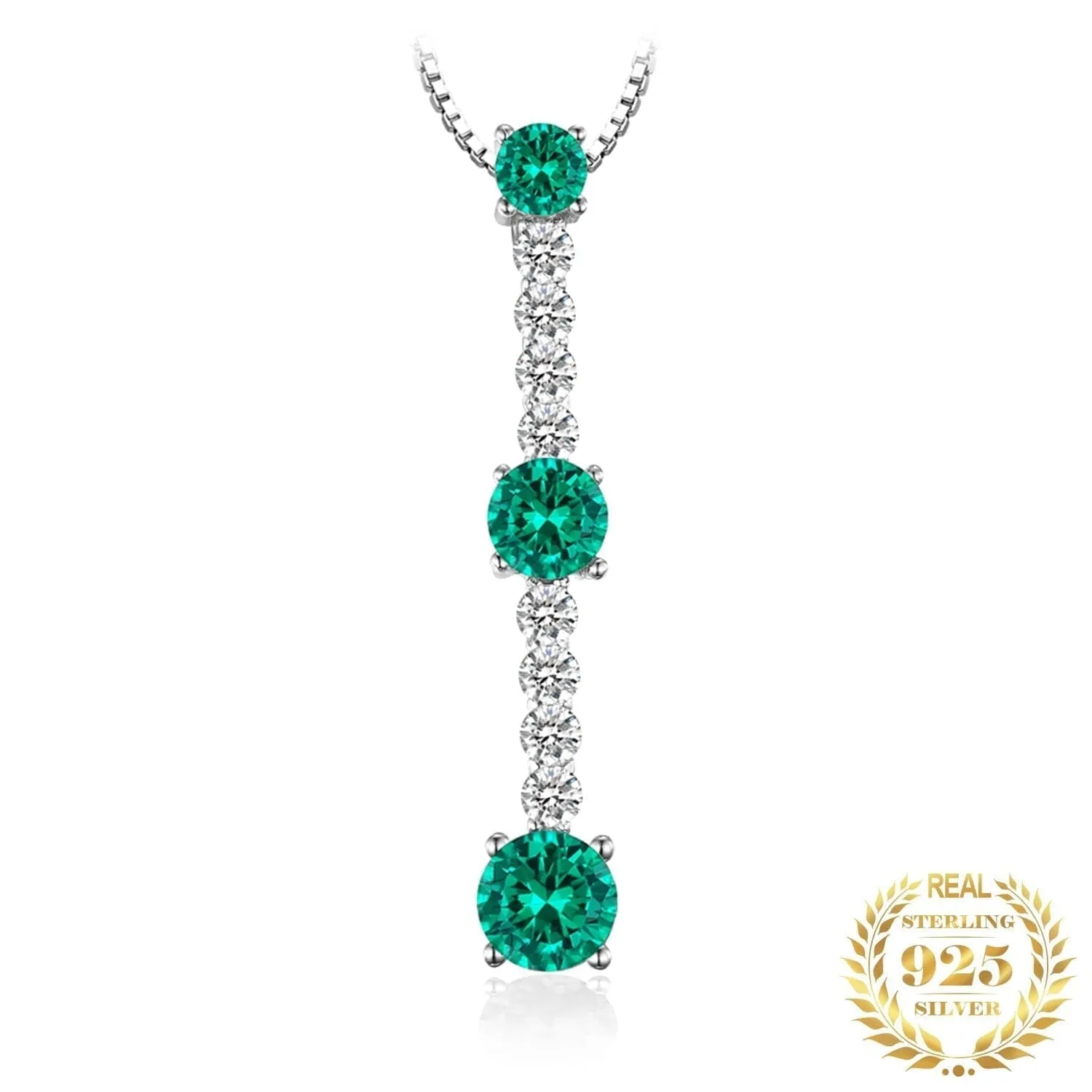 3 Round Stone Green Emerald Pendant - 925 Sterling Silver