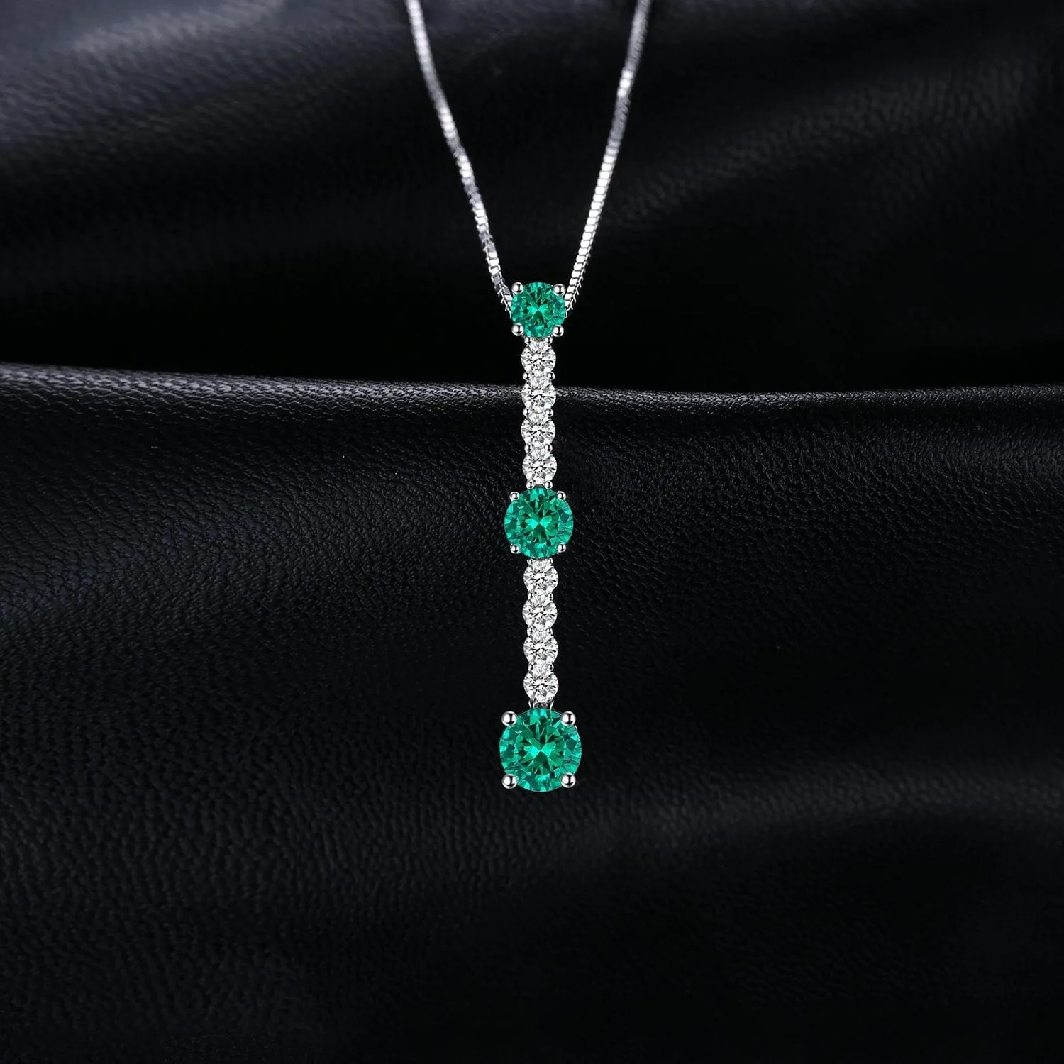 3 Round Stone Green Emerald Pendant - 925 Sterling Silver