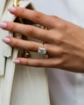 3.00Ctw Emerald Cut Halo Engagement Ring