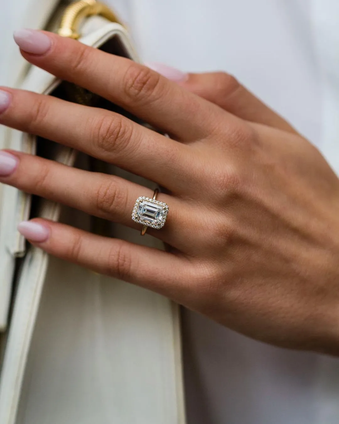 3.00Ctw Emerald Cut Halo Engagement Ring