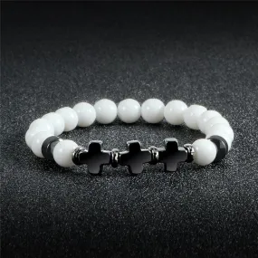 8mm Natural Stone Bracelet Christian Jesus Cross Bracelets for Women Men Elastic Rope Beaded Bangles Yoga Rosary Jewelry Gifts