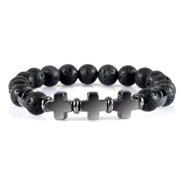 8mm Natural Stone Bracelet Christian Jesus Cross Bracelets for Women Men Elastic Rope Beaded Bangles Yoga Rosary Jewelry Gifts