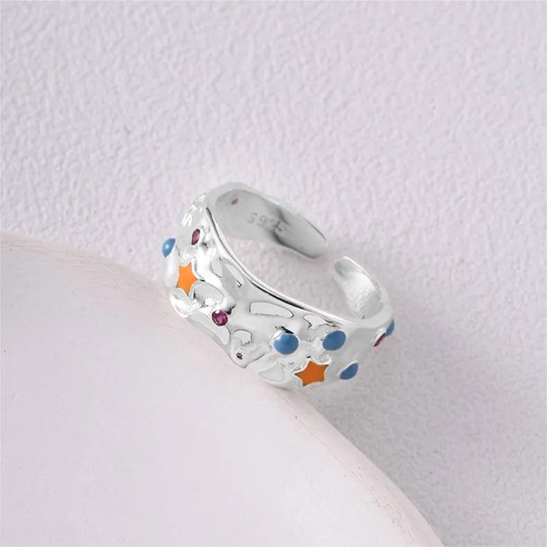 925 Sterling Silver Colorful Enamel Plain Ring