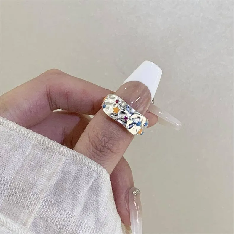 925 Sterling Silver Colorful Enamel Plain Ring