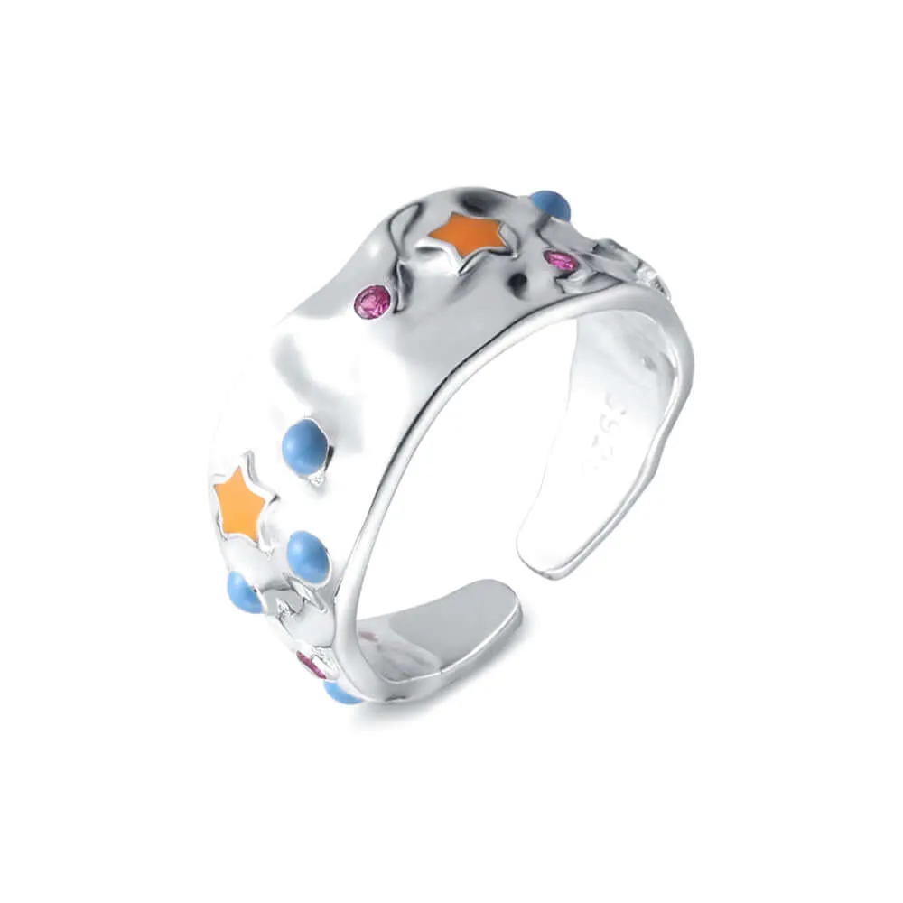 925 Sterling Silver Colorful Enamel Plain Ring