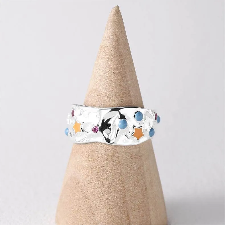 925 Sterling Silver Colorful Enamel Plain Ring