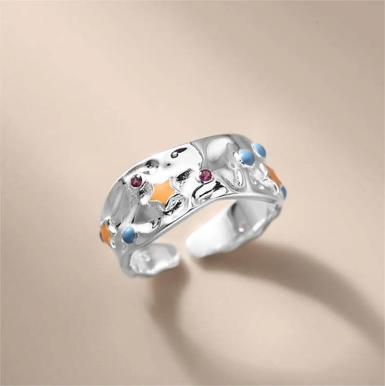 925 Sterling Silver Colorful Enamel Plain Ring