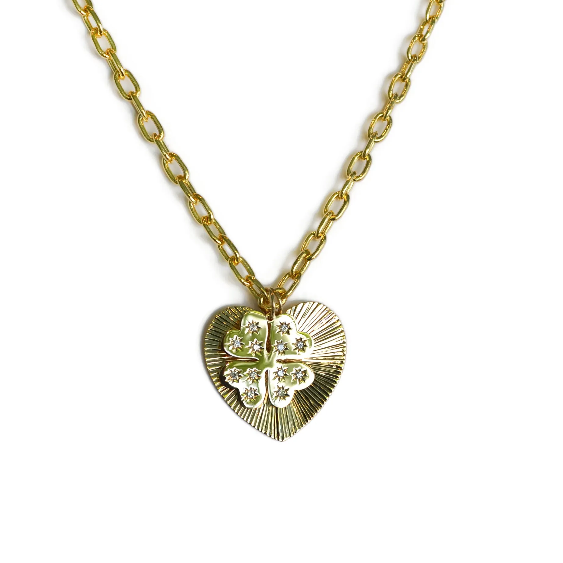 AFJ Gold Collection - Clover Pendant With Diamonds, Yellow Gold