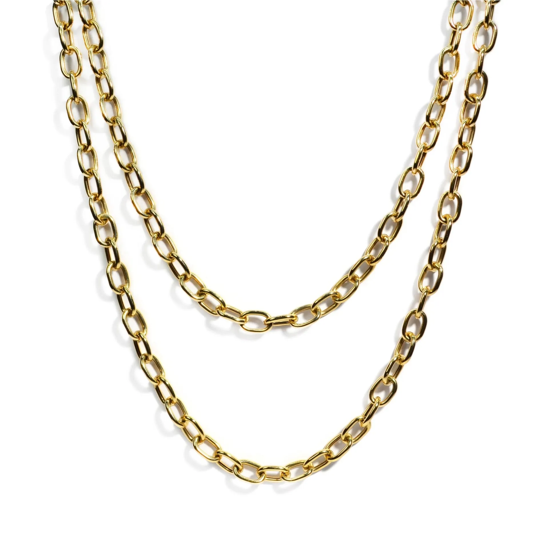 AFJ Gold Collection - Oval Link Chain Necklace,  Length 30", Yellow Gold