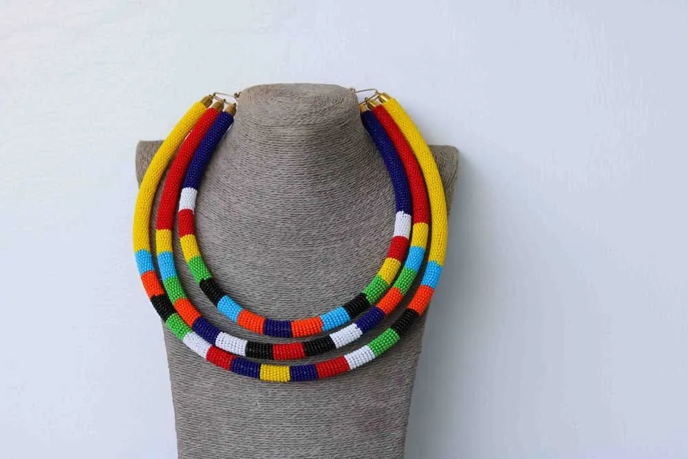 African beaded necklace, Statement necklace, Beaded Necklace for women, Moms gift, Christmas Gift for her, Zulu beaded necklace