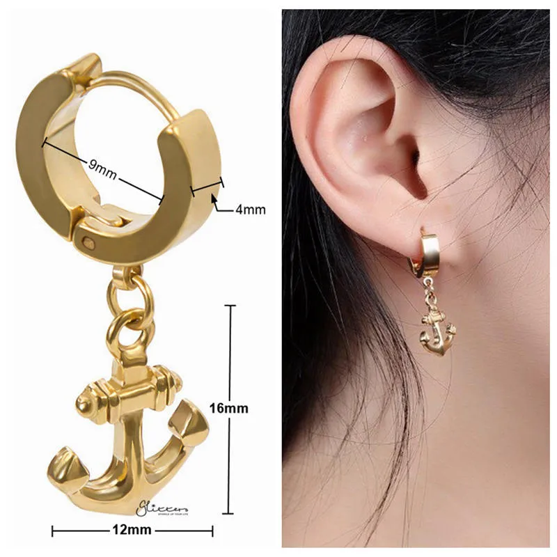 Anchor Dangle Huggie Hoop Earrings - Gold