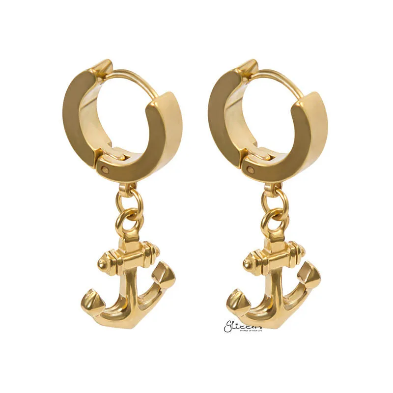 Anchor Dangle Huggie Hoop Earrings - Gold