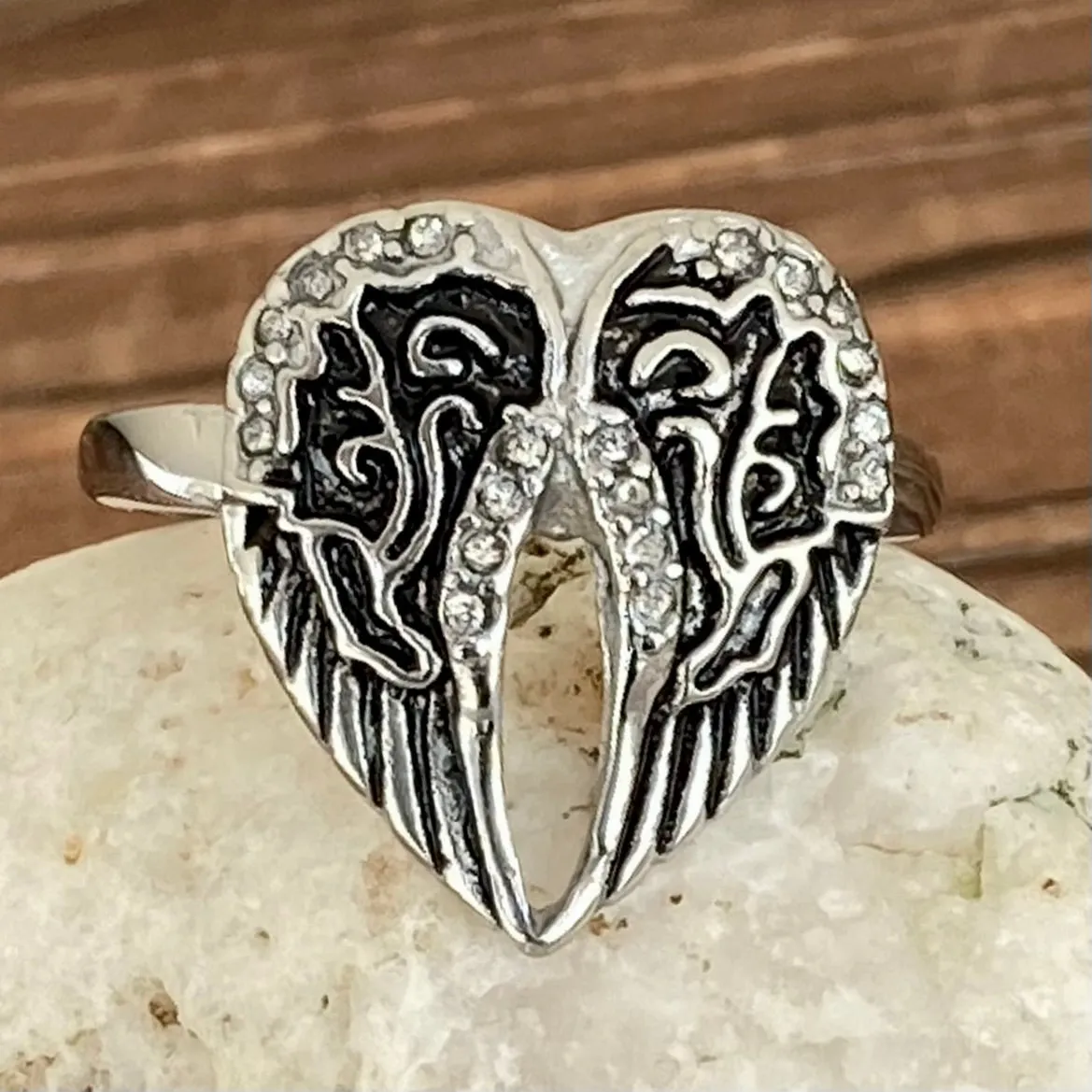 Angel Heart Wing Ring - Silver - R32