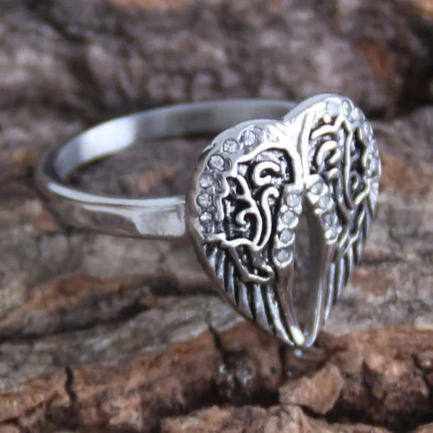 Angel Heart Wing Ring - Silver - R32