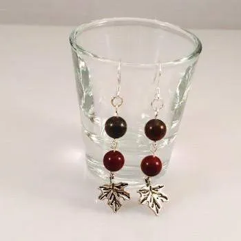 Apple Jasper Earrings with Maple Leaf Charm