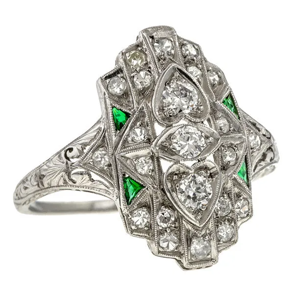 Art Deco Diamond & Emerald Dinner Ring