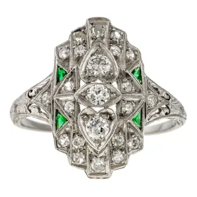 Art Deco Diamond & Emerald Dinner Ring