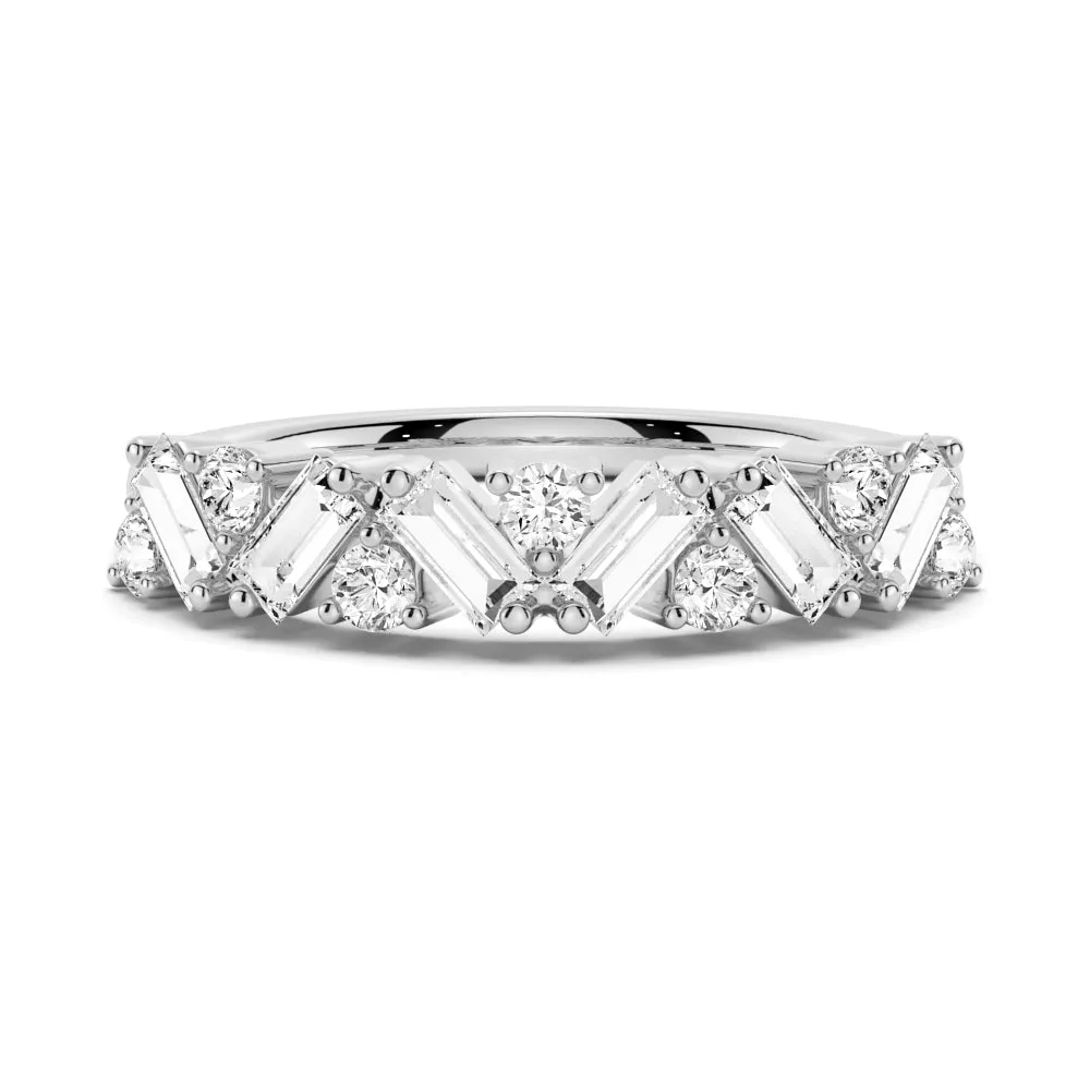 Art Deco Round And Baguette Moissanite Wedding Band